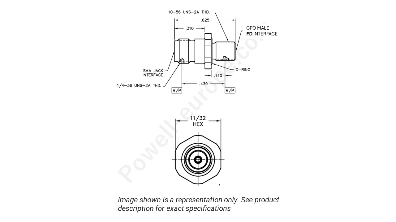 Image showing an extract of the 2D drawing of the Corning Gilbert 00219-119-3-FD