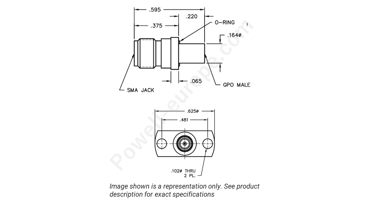 Image showing an extract of the 2D drawing of the Corning Gilbert 00219-125-3