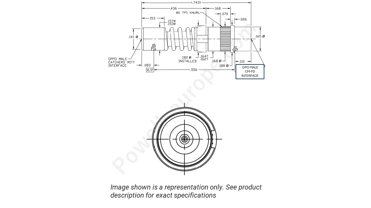 Image showing an extract of the 2D drawing of the Corning Gilbert 0118-942-5-CM-FD