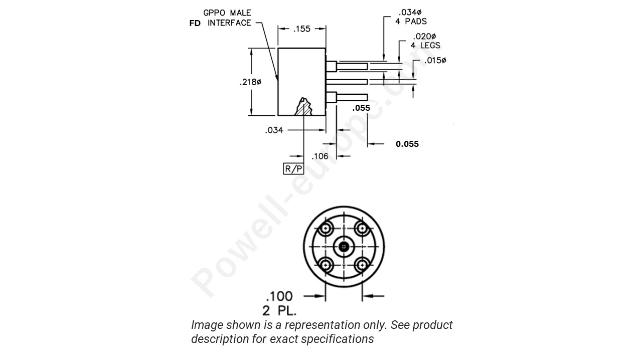 Image showing an extract of the 2D drawing of the Corning Gilbert 0118-960-2-FD-100