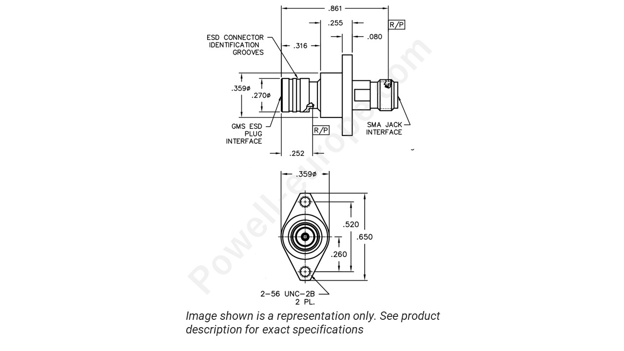 Image showing an extract of the 2D drawing of the Corning Gilbert 02018-315-3