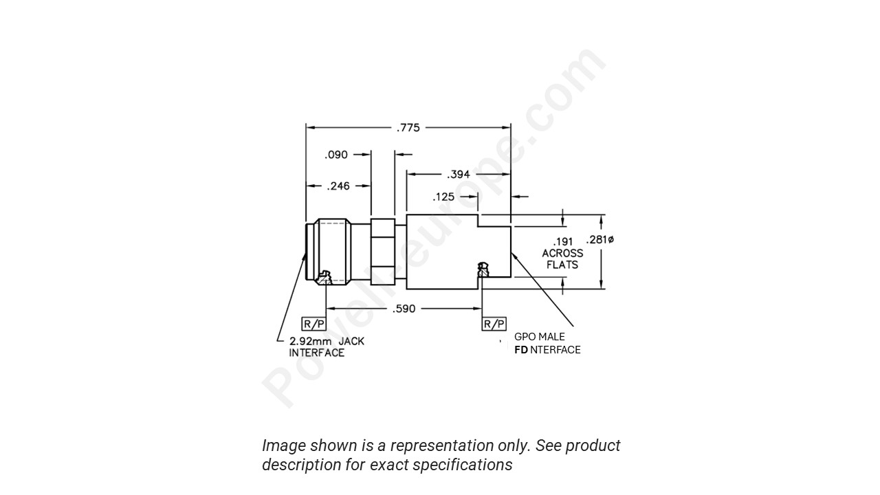 Image showing an extract of the 2D drawing of the Corning Gilbert 1A3D1-0503-01