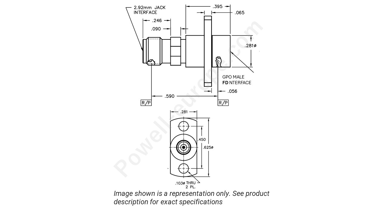 Image showing an extract of the 2D drawing of the Corning Gilbert 1A3D1-0513-01