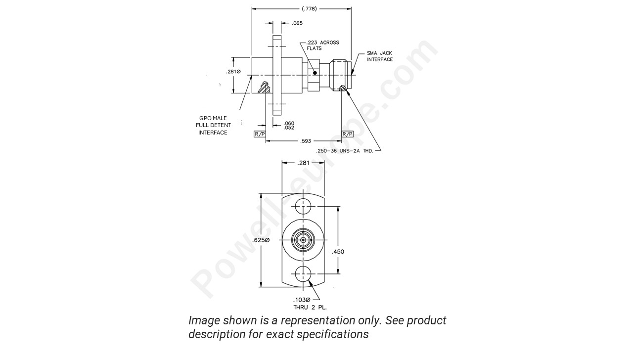 Image showing an extract of the 2D drawing of the Corning Gilbert 1A3F1-0513-01
