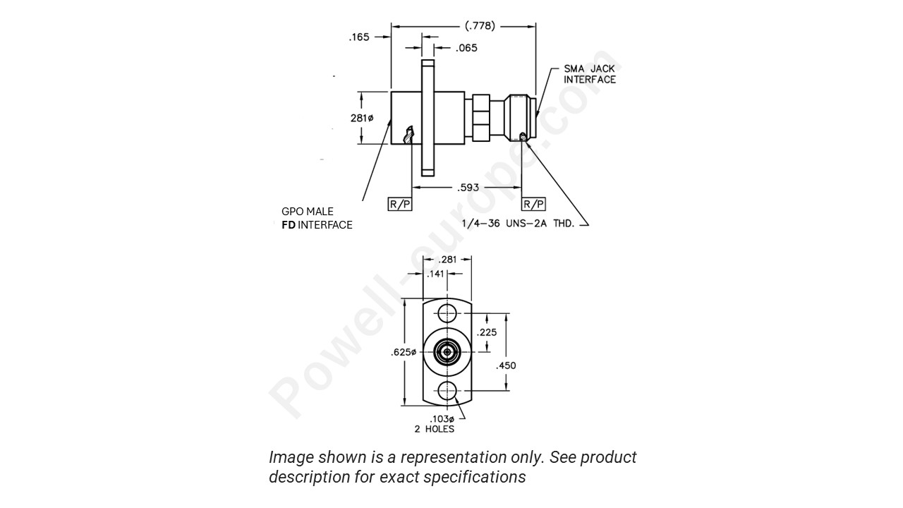 Image showing an extract of the 2D drawing of the Corning Gilbert 1A3F1-0513-05