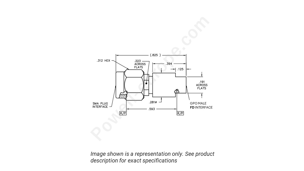 Image showing an extract of the 2D drawing of the Corning Gilbert 1A3F2-0503-01