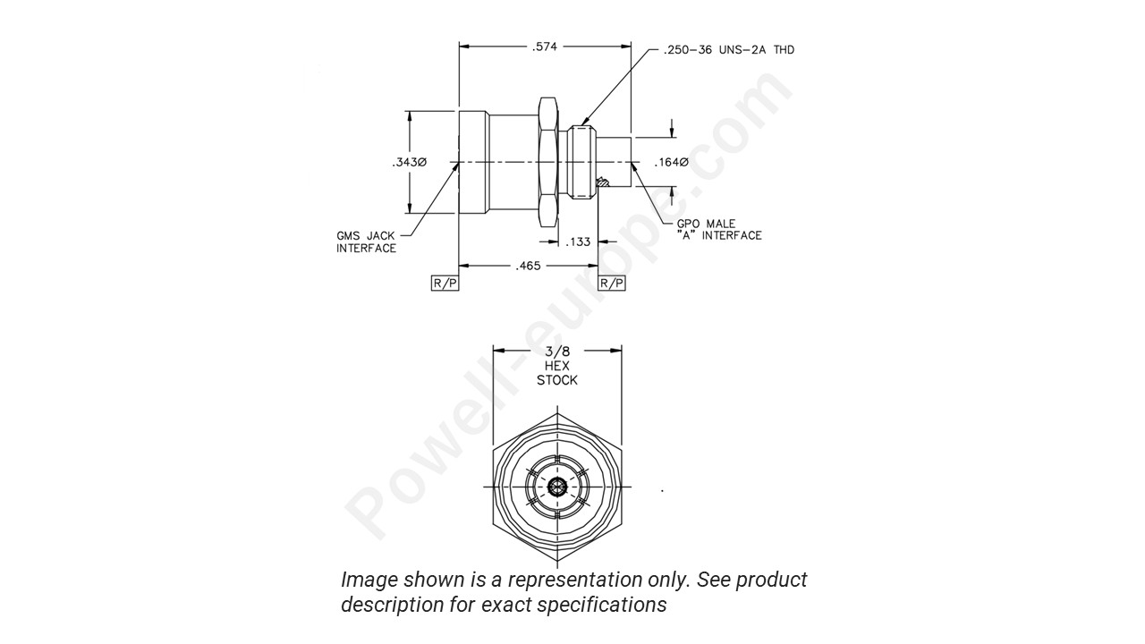 Image showing an extract of the 2D drawing of the Corning Gilbert 1A3H1-0521-01