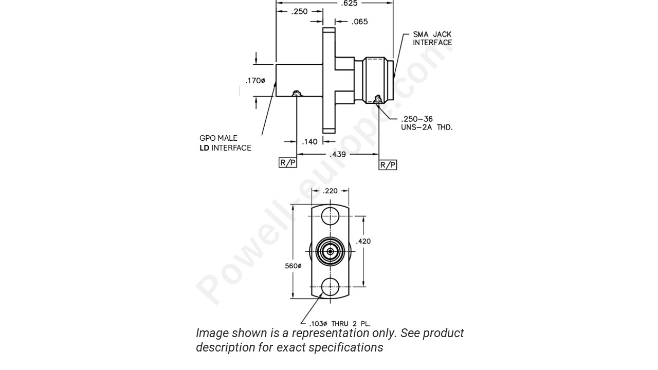 Image showing an extract of the 2D drawing of the Corning Gilbert 1A4F1-0513-03