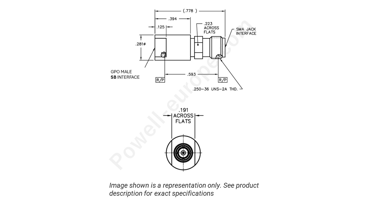 Image showing an extract of the 2D drawing of the Corning Gilbert 1A5F1-0503-01