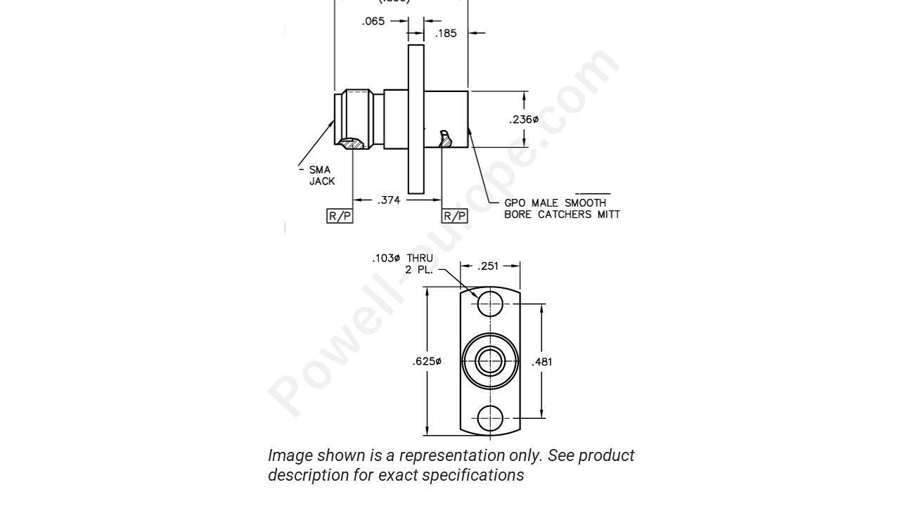 Image showing an extract of the 2D drawing of the Corning Gilbert 1A6F1-0513-02