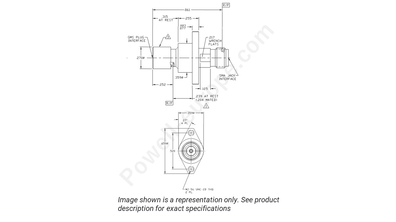 Image showing an extract of the 2D drawing of the Corning Gilbert 1F1H2-1183-01