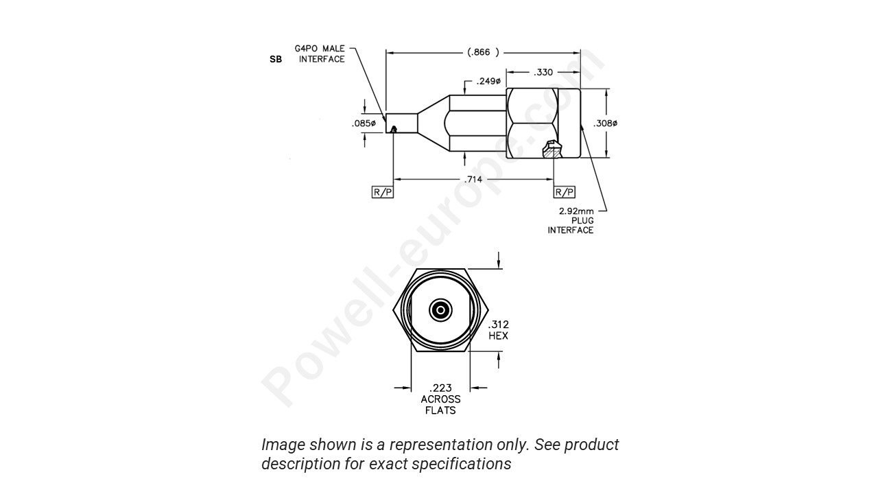 Image showing an extract of the 2D drawing of the Corning Gilbert 1S5D2-0503-01