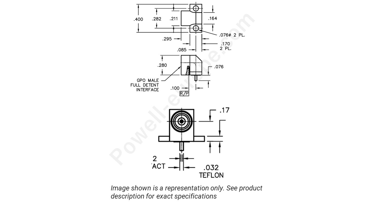 Image showing an extract of the 2D drawing of the Corning Gilbert A001-A23-02
