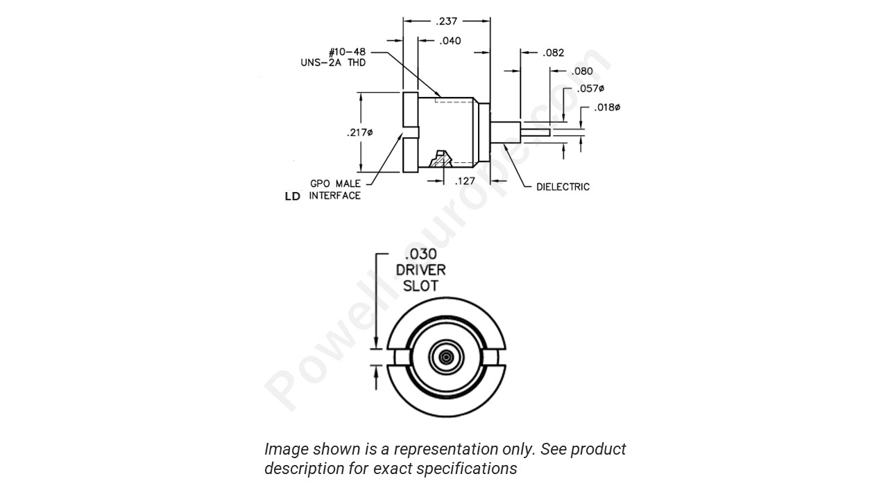 Image showing an extract of the 2D drawing of the Corning Gilbert A003-L34-01