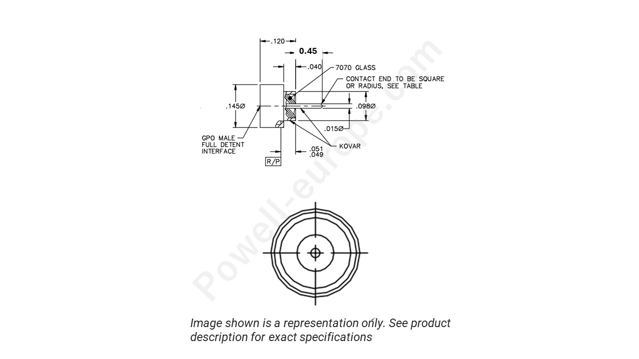 Image showing an extract of the 2D drawing of the Corning Gilbert A007-L43-04-045-S