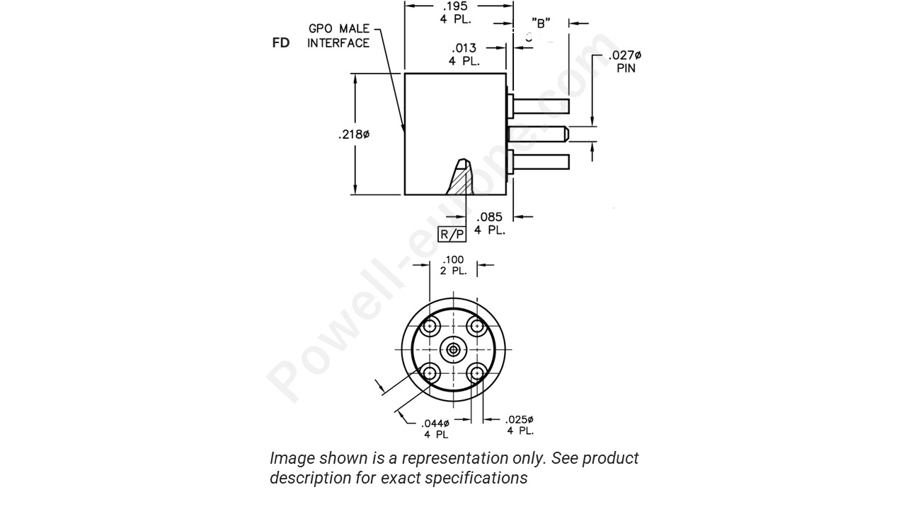 Image showing an extract of the 2D drawing of the Corning Gilbert A008-L33-01