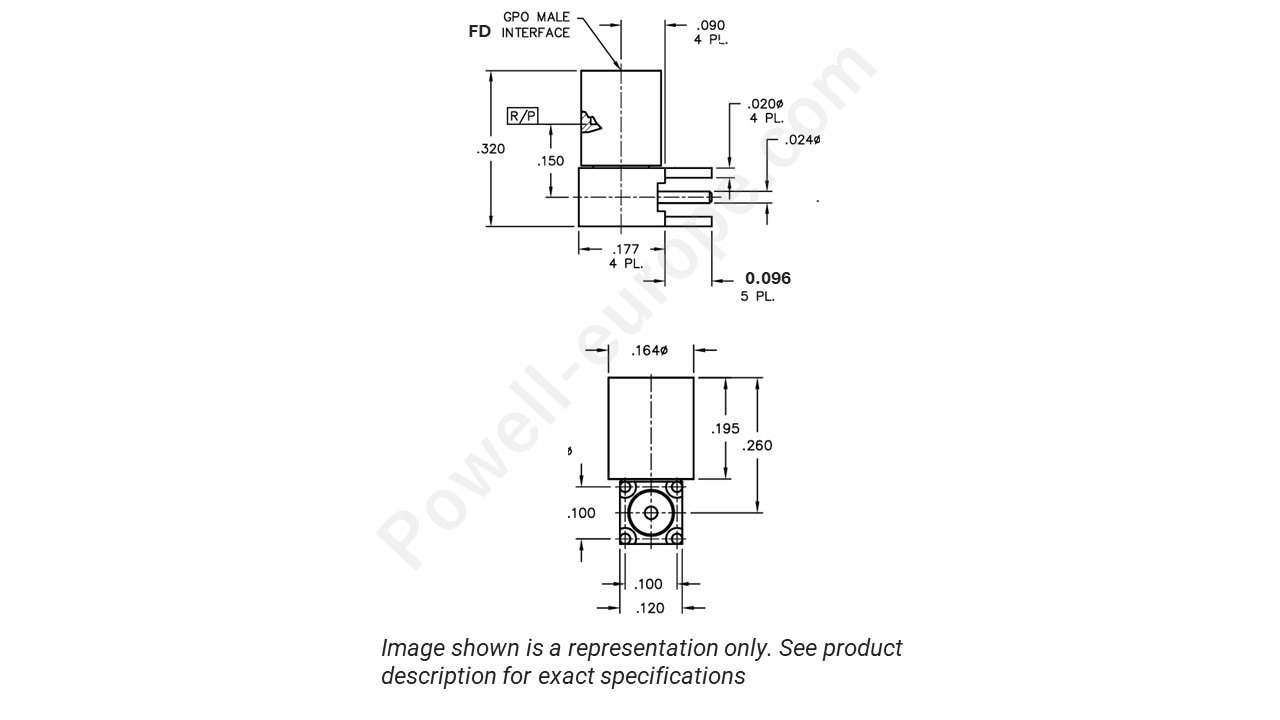 Image showing an extract of the 2D drawing of the Corning Gilbert A009-P33-01