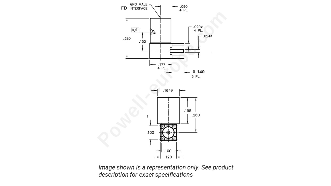 Image showing an extract of the 2D drawing of the Corning Gilbert A009-P33-03