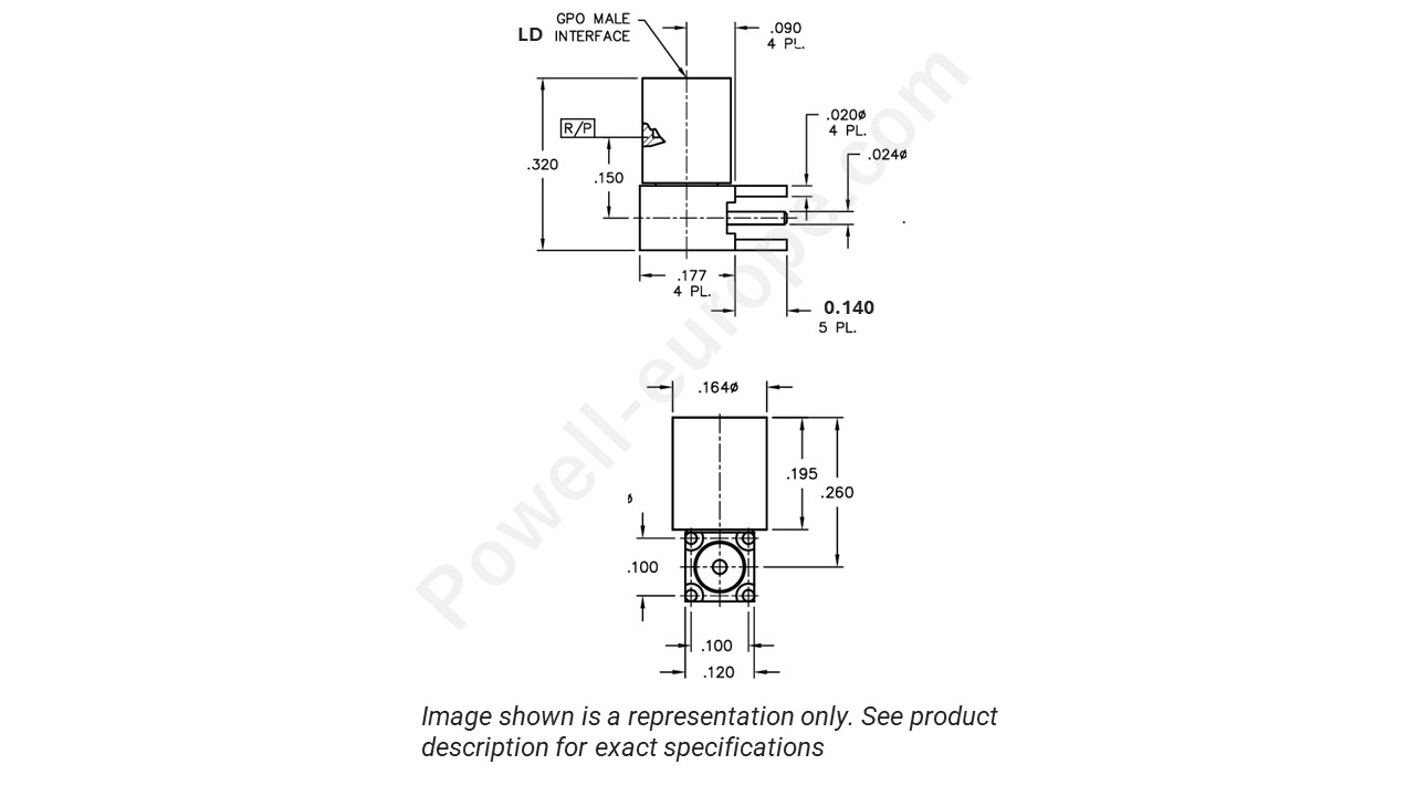 Image showing an extract of the 2D drawing of the Corning Gilbert A009-P34-03