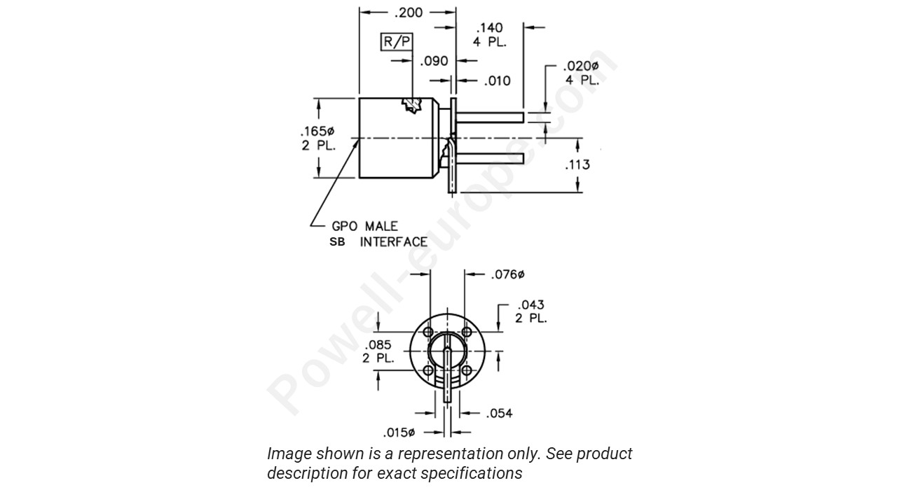 Image showing an extract of the 2D drawing of the Corning Gilbert A012-P95-04