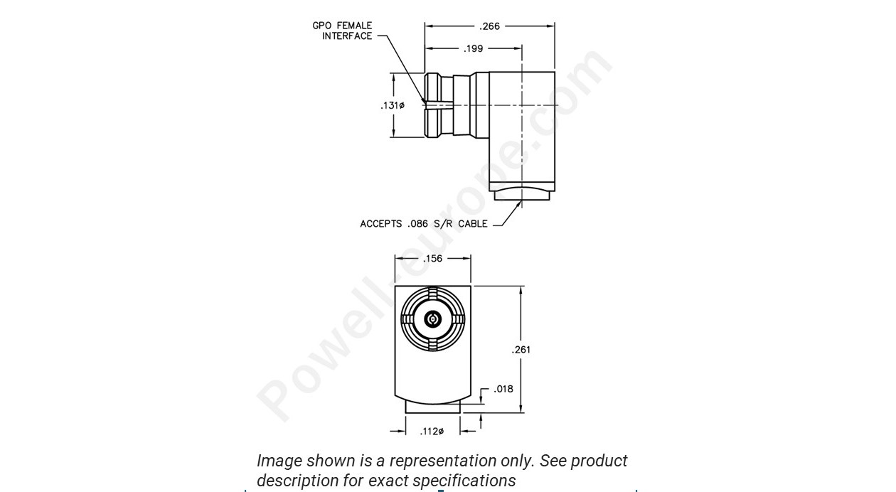 Image showing an extract of the 2D drawing of the Corning Gilbert A015-D11-03