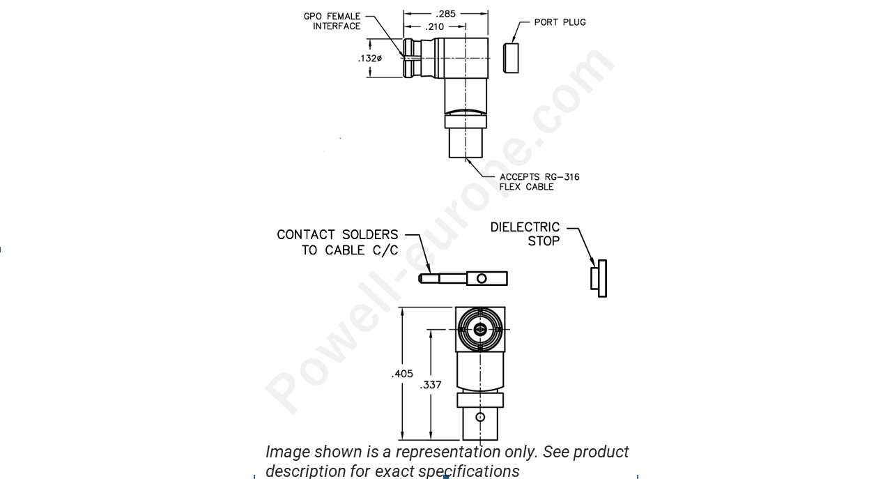 Image showing an extract of the 2D drawing of the Corning Gilbert A015-F71-01