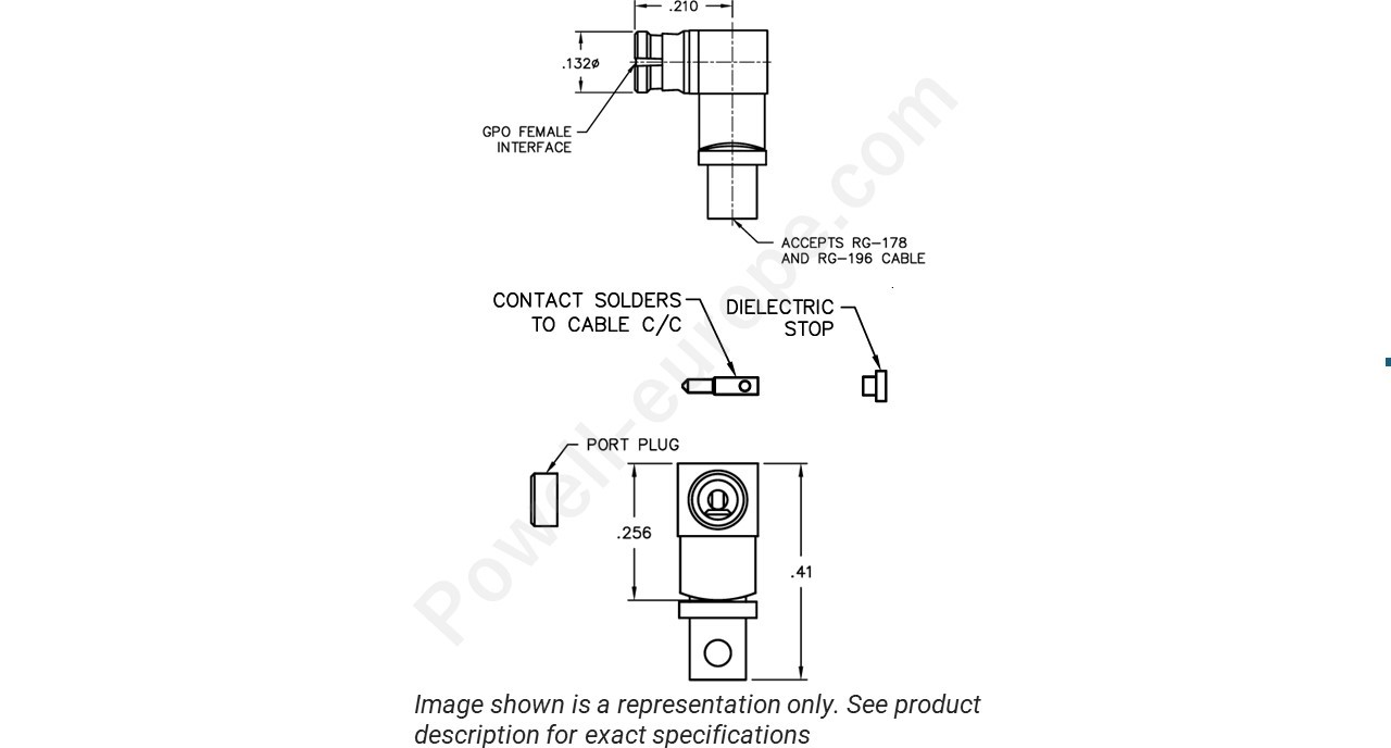 Image showing an extract of the 2D drawing of the Corning Gilbert A015-H71-01