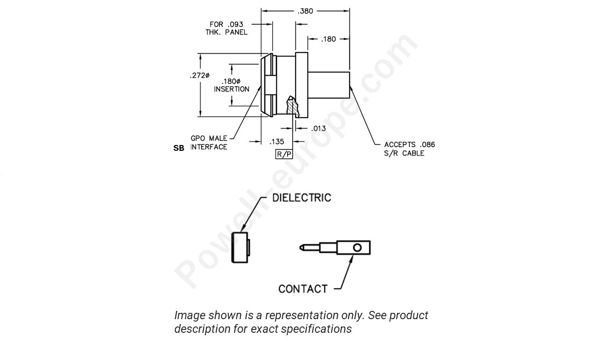 Image showing an extract of the 2D drawing of the Corning Gilbert A016-D55-01