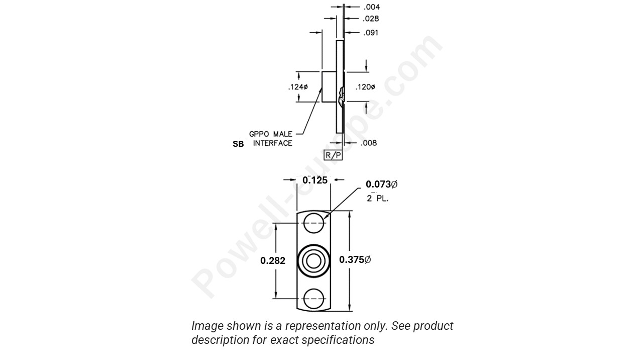 Image showing an extract of the 2D drawing of the Corning Gilbert B001-A25-01