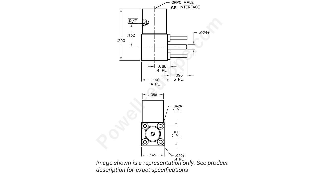 Image showing an extract of the 2D drawing of the Corning Gilbert B009-P35-01