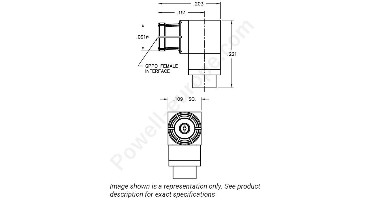 Image showing an extract of the 2D drawing of the Corning Gilbert B015-B11-02